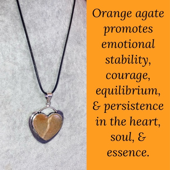 Orange Agate Gemstone Handmade Heart Halo Pendant Necklace - Picture 4 of 6